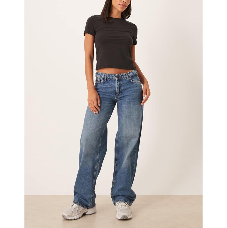 JDY Katie low waist straight leg jeans in mid blue