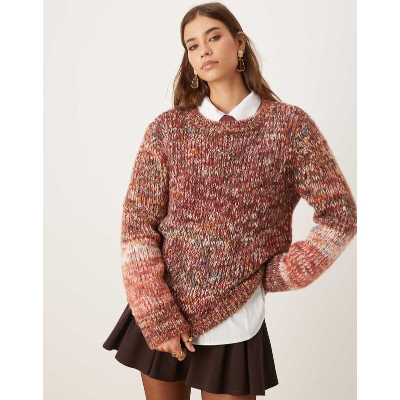 Vila multicolour yarn chunky knit jumper in red and brown 109101660