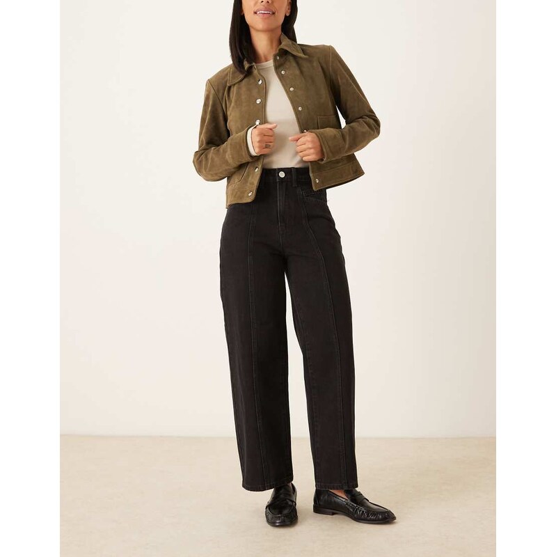 Vila seam front wide leg jeans in black