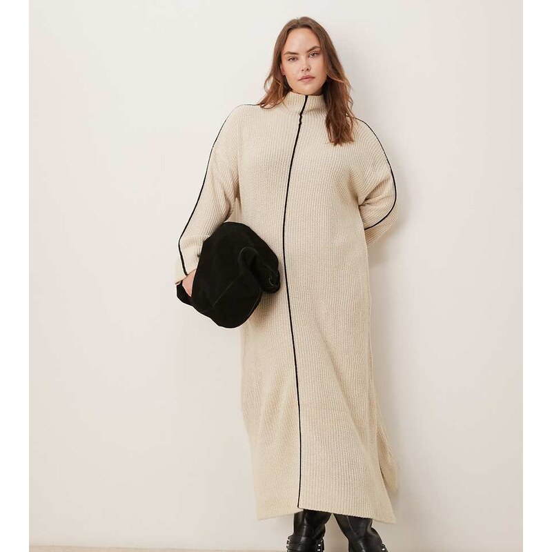 Vila Curve high neck knitted maxi dress in cream-White 109101681