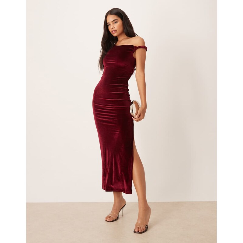 ASOS DESIGN velvet twist shoulder with lace up back midi dress