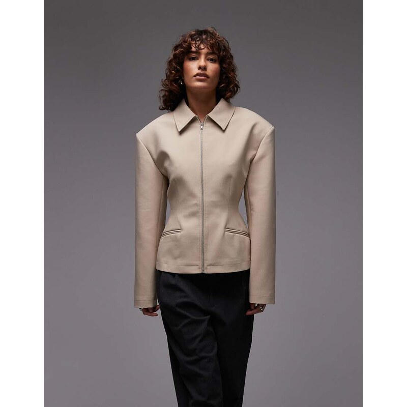 ASOS DESIGN tailored sculpted cinch waist zip through jacket in