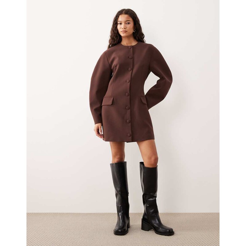 ASOS DESIGN cacoon sleeve blazer dress in chocolate brown