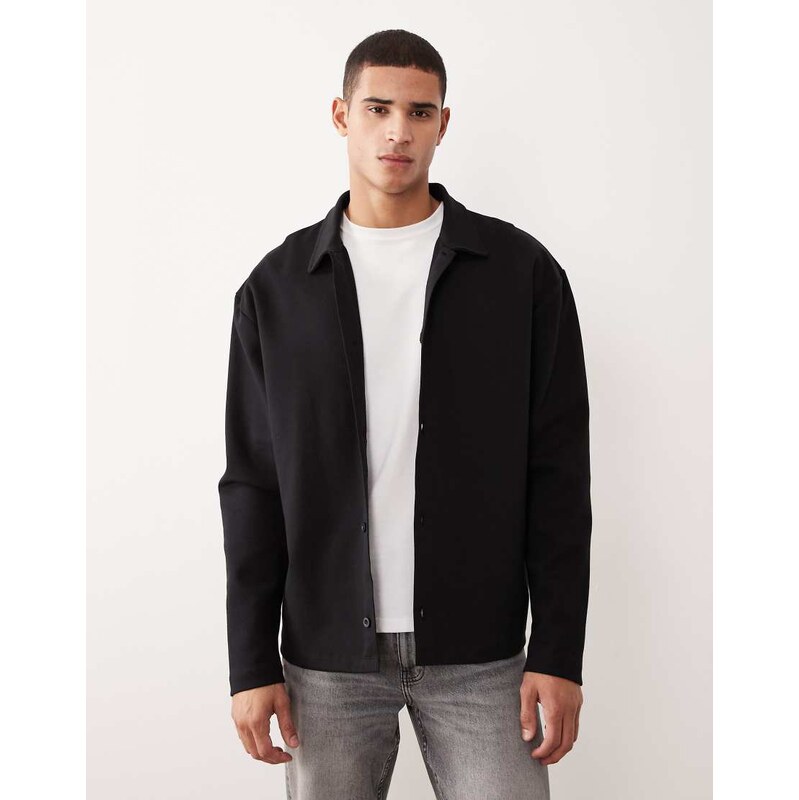 ASOS DESIGN relaxed button through jersey jacket in black