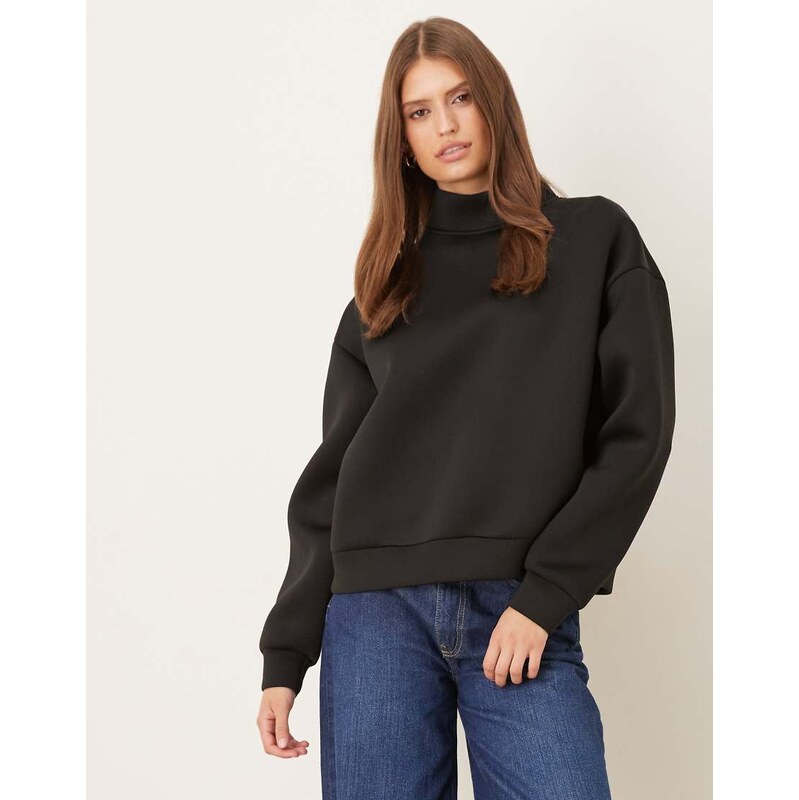 ASOS DESIGN scuba-style fabric funnel neck sweat in black 109620499