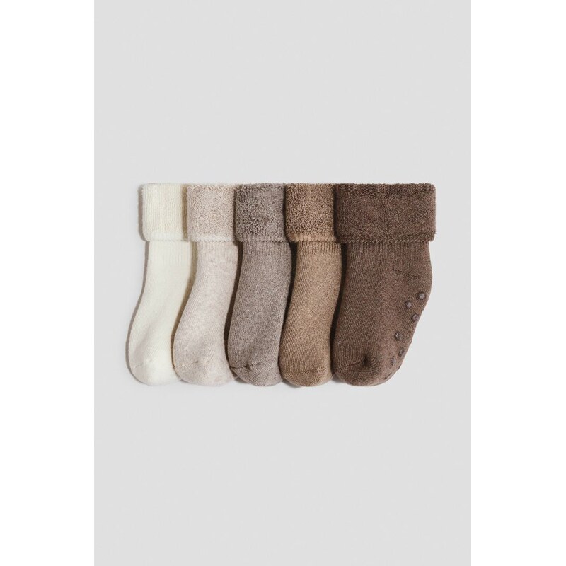 H&M - Protiskluzové ponožky z froté 5 párů - bílá 108157994
