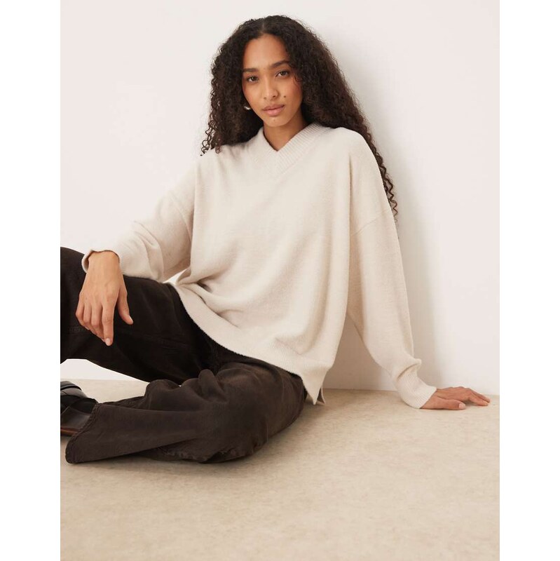 ASOS DESIGN oversized super soft v neck jumper in marshmallow