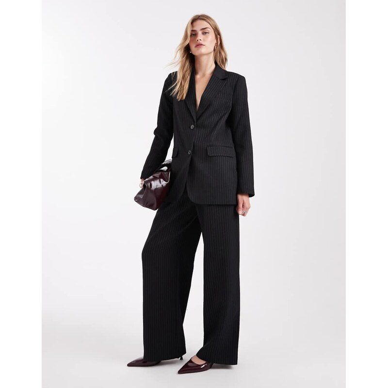 ONLY high waisted wide leg trousers co-ord in black pinstripes 109108922