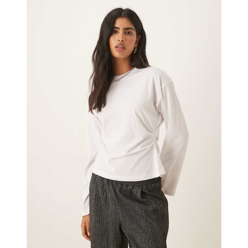 ASOS DESIGN long sleeve corset waist tee in white