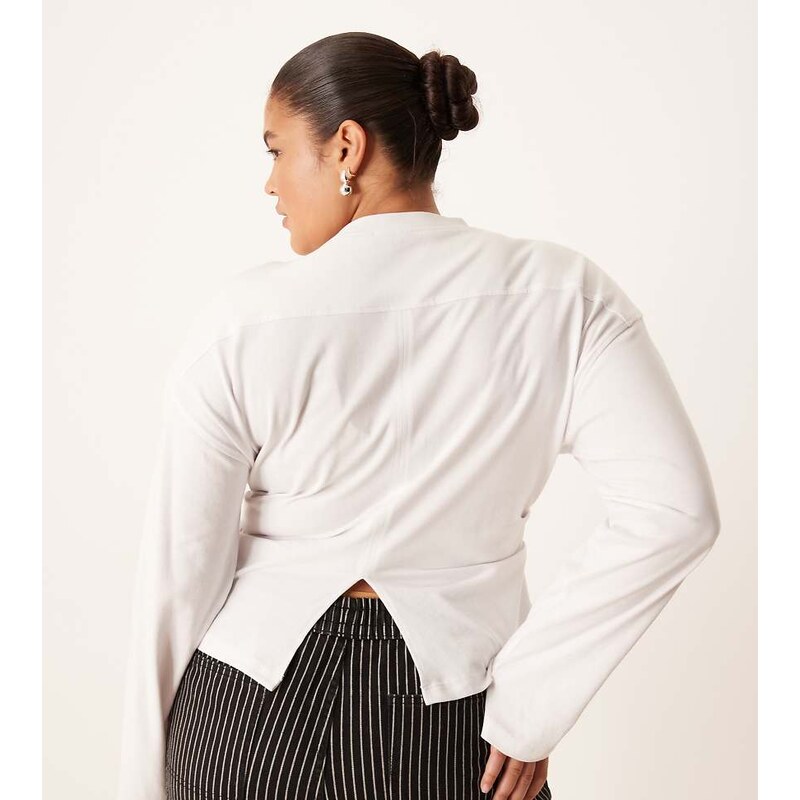 ASOS Curve ASOS DESIGN Curve long sleeve corset waist tee in white 114723364