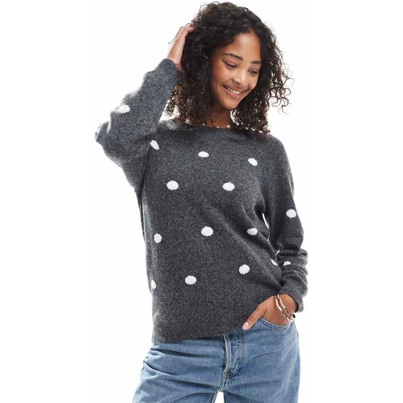 Vero Moda soft o-neck jumper with polka dot in dark grey marl