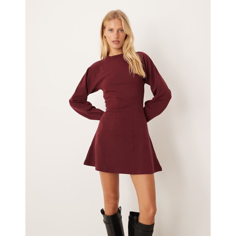 ASOS DESIGN seam detail mini sweat dress in burgundy-Purple