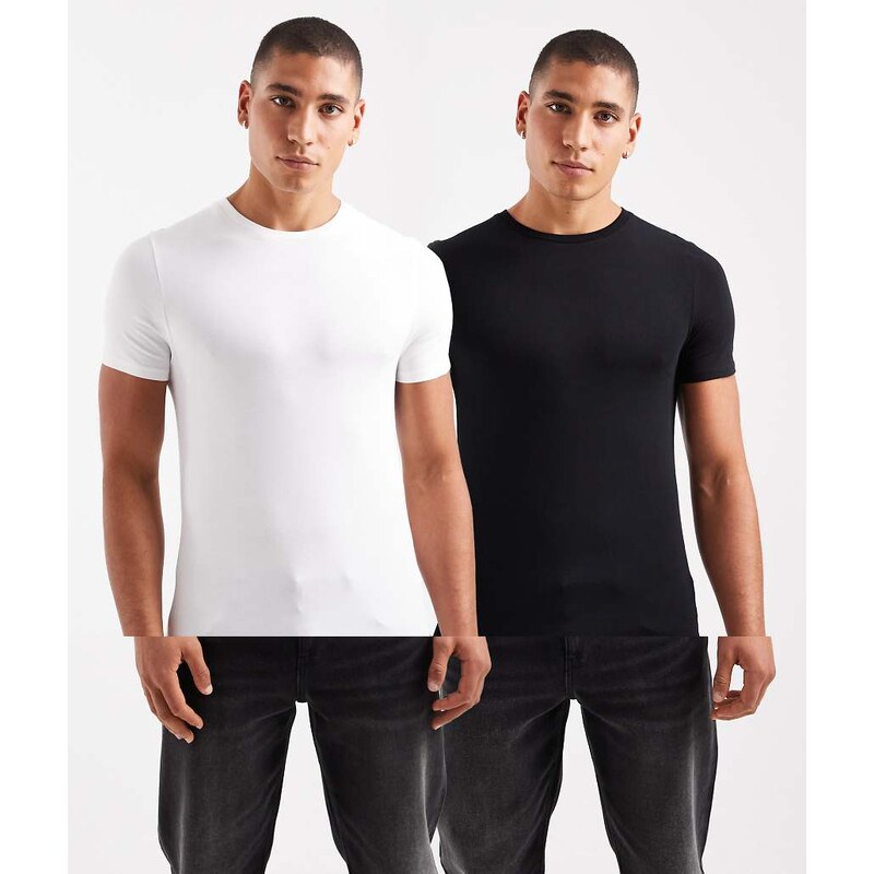 ASOS DESIGN Essentials 2 pack muscle fit t-shirts in black and