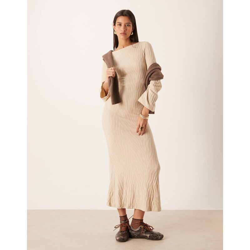 Vila knitted maxi dress in neutral zebra print