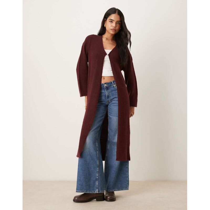 Gina Tricot long knitted wool alpaca cardigan in burgundy-Red 115685865