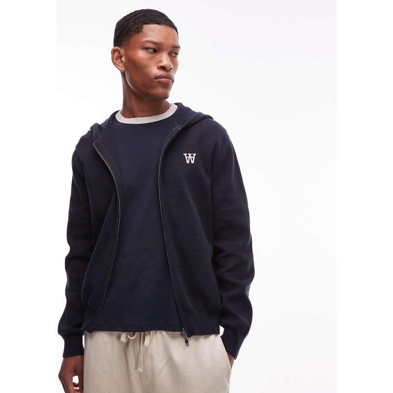 Double A By Wood Wood curt cotton hooded knit with double zip in