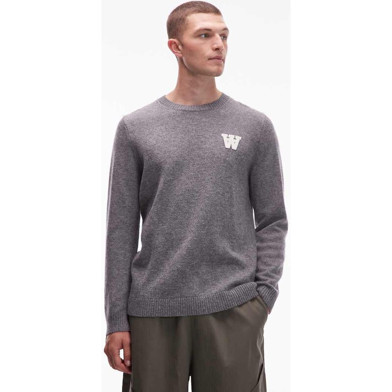 Double A By Wood Wood tay logo lambswool knit in light grey