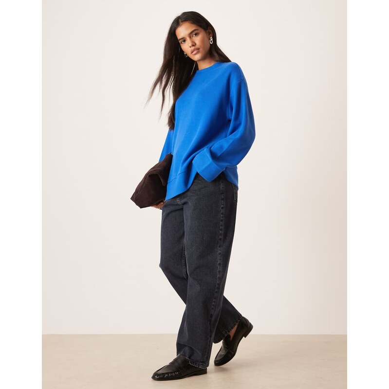 ASOS DESIGN Supersoft split hem sweatshirt in bright blue-Navy 109109182