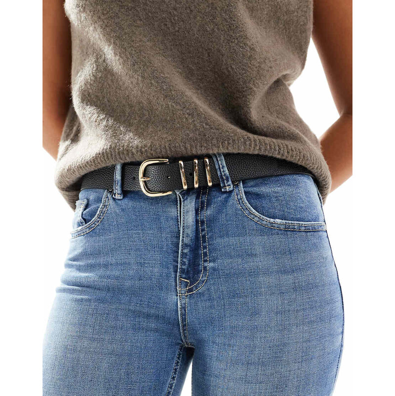 ONLY faux leather jeans belt with gold buckle in black