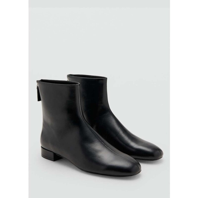 Mango leather round toe ankle boot in black