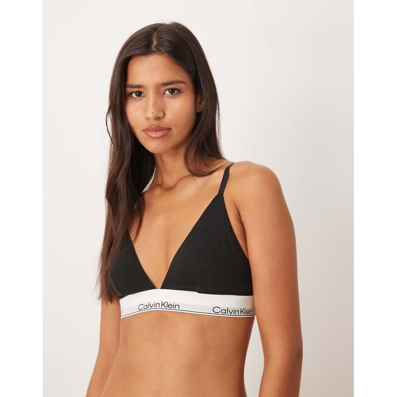 Calvin Klein underlined Icon Cotton Modal triangle bralette in black 109113331