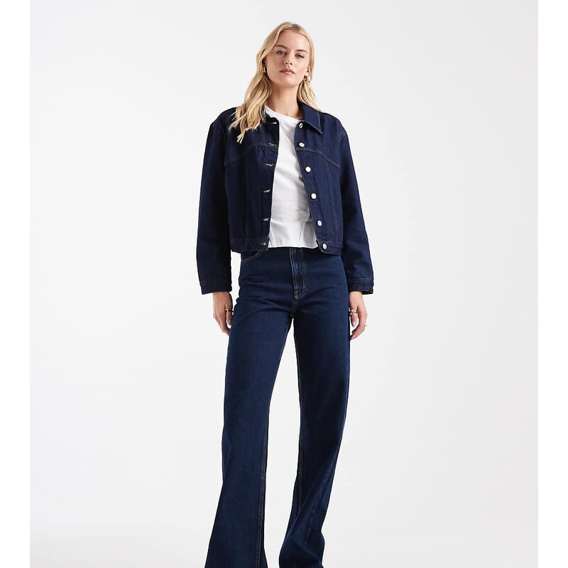 ASOS Tall ASOS DESIGN Tall wide leg dad jean in rinse-Navy 109436316