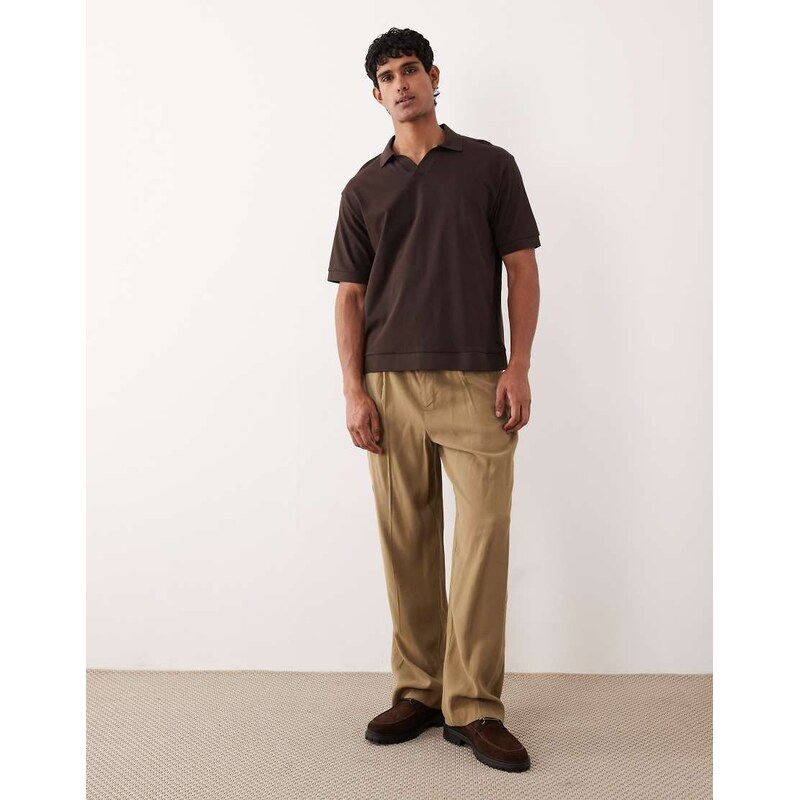 ASOS DESIGN heavyweight relaxed boxy polo in brown