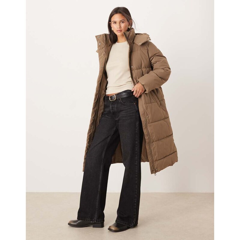 JDY longline padded coat in brown
