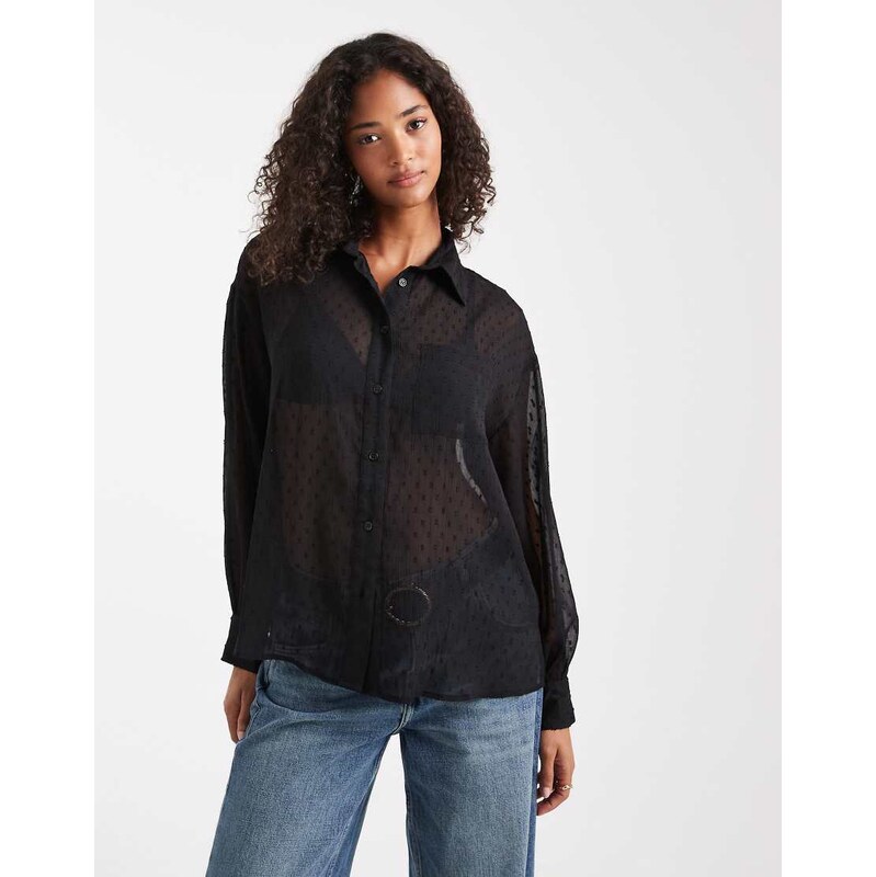 ASOS DESIGN sheer dobby detail shirt in black