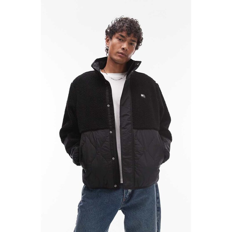 Tommy Jeans teddy fleece jacket in black