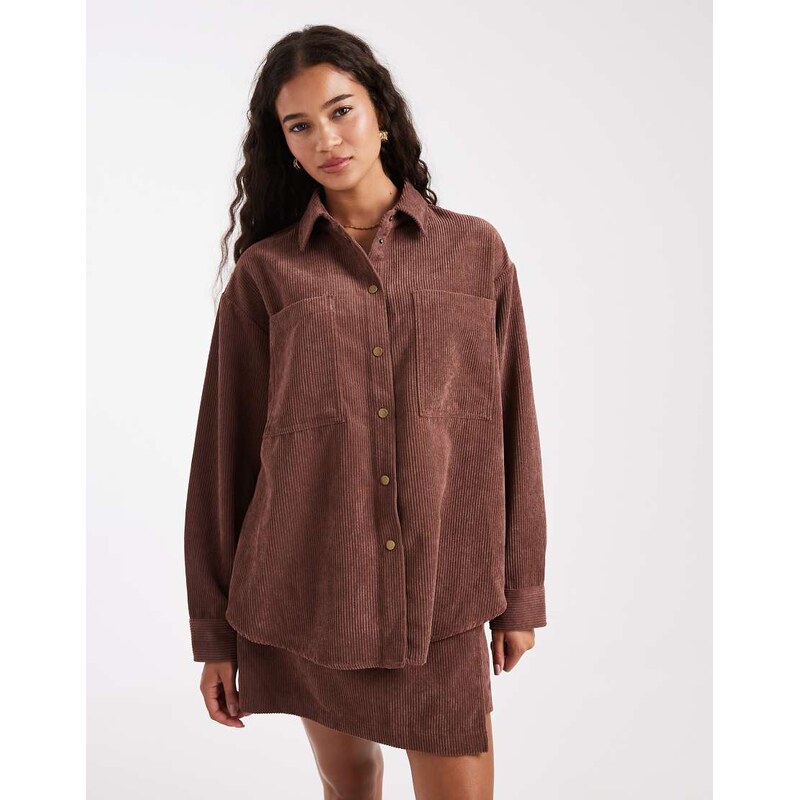 ASOS DESIGN oversized corduroy co-ord shirt in brown