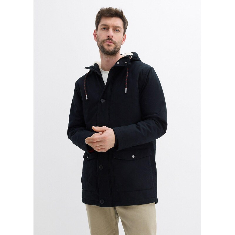 bonprix Zimní parka s kapucí z medvídkového flísu černá Muž 86412373