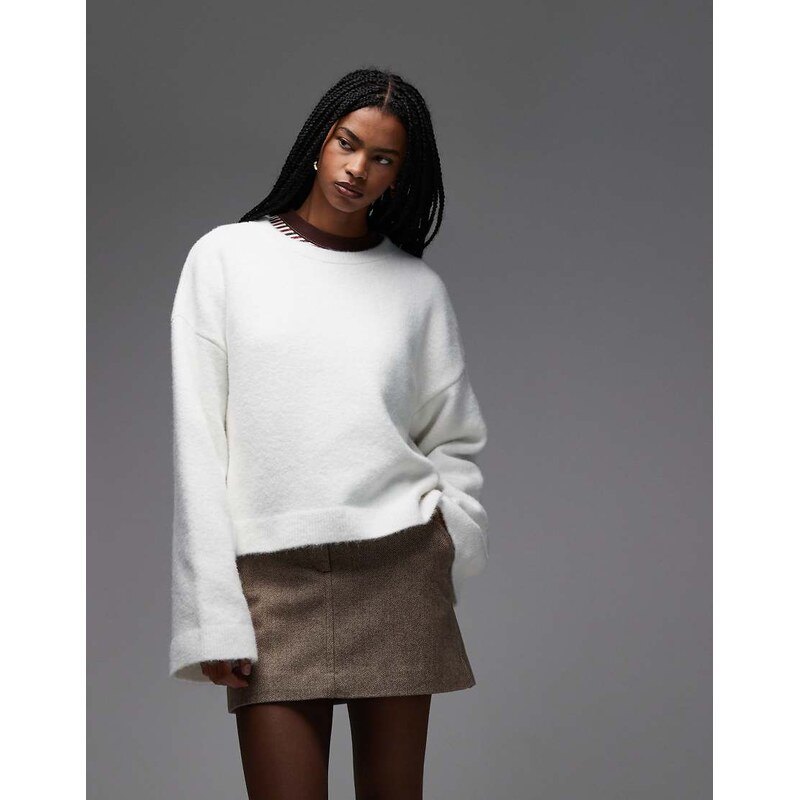 ASOS DESIGN fine knit wide sleeve knitted jumper with wool in