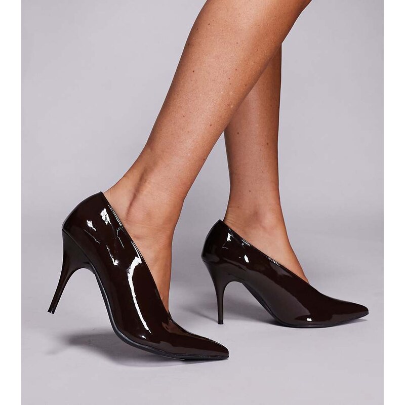 Public Desire Wide Fit Sedona pointed court shoes in brown 109412907