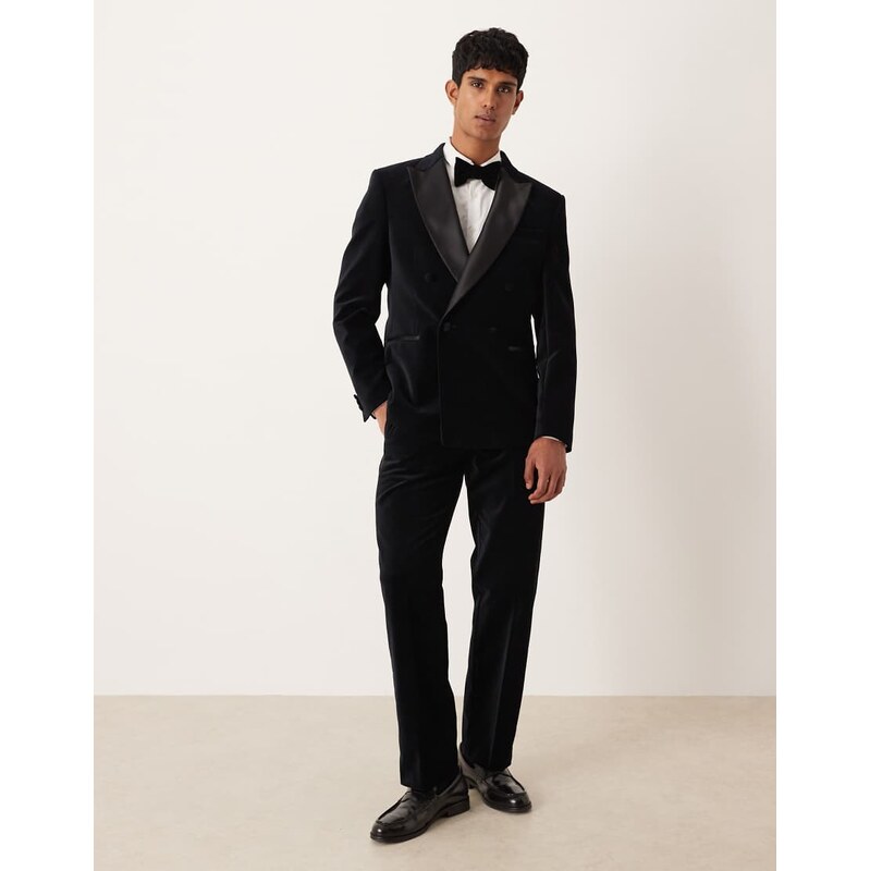 ASOS DESIGN straight leg tuxedo suit trousers in black cotton