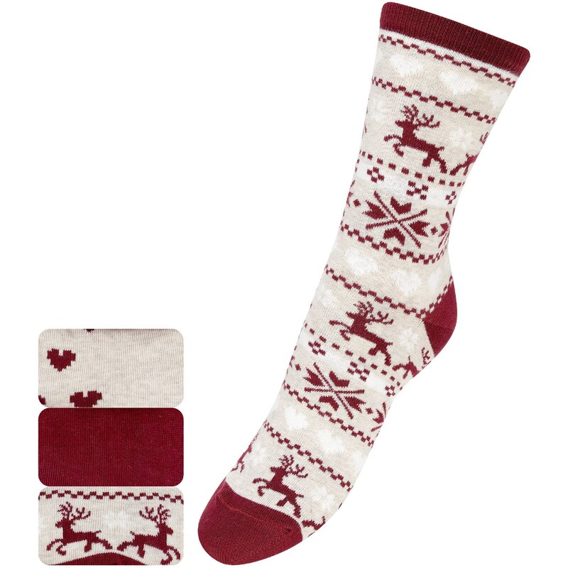 Marks and Spencer 3 Pairs of Cotton Rich Fair Isle Reindeer Ankle High Socks