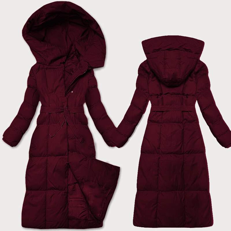 Dámská zimní bunda s páskem J Style bordó (5M3227-1) 109108404
