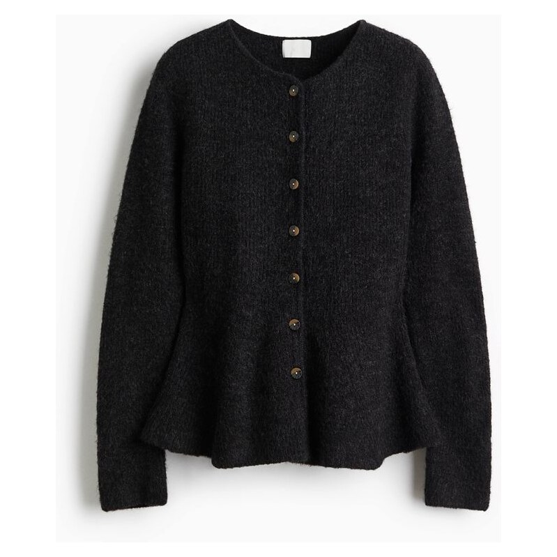 H&M - Svetr z žebrovaného úpletus rozšířením peplum - černá 109111048
