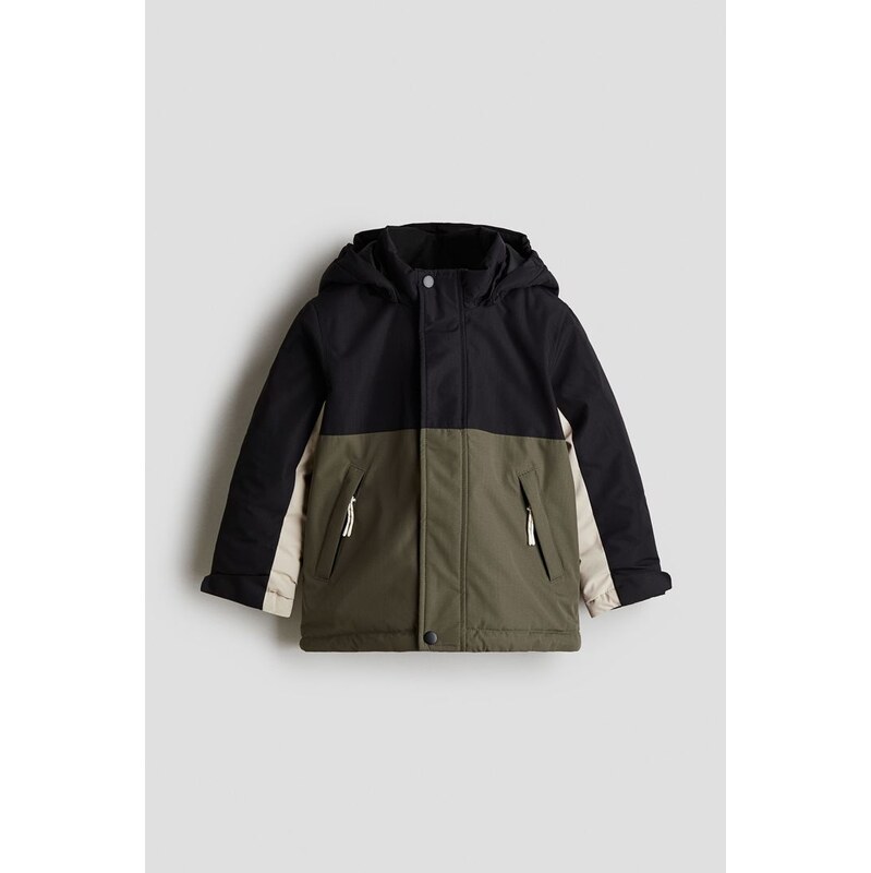 H&M - Voděodolná vatovaná parka - Khaki Zelená/Barevný Blok