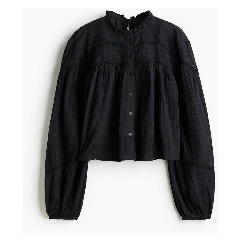 H&M - Bavlněná halenkas řaseným límečkem - černá 109111055