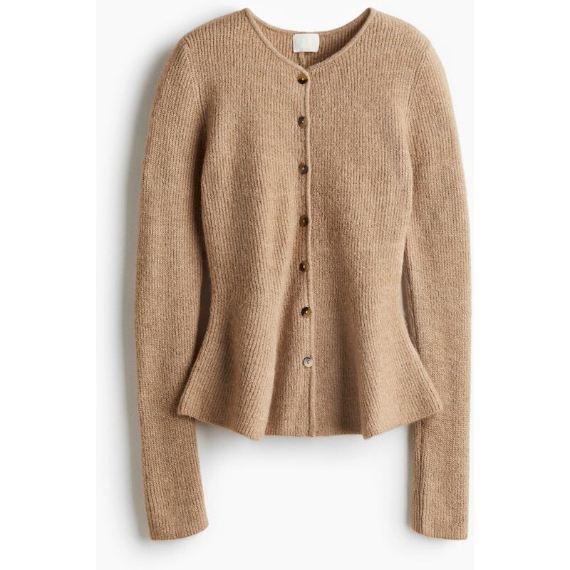 H&M - Svetr z žebrovaného úpletus rozšířením peplum - Béžový