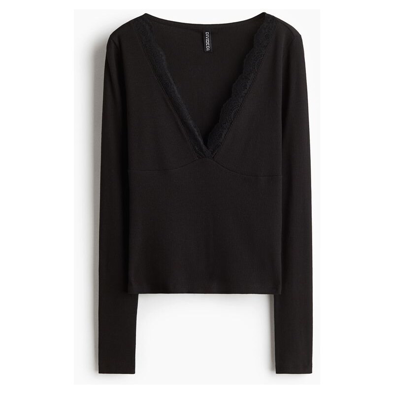 H&M - Tops krajkovým lemem - černá 109112547