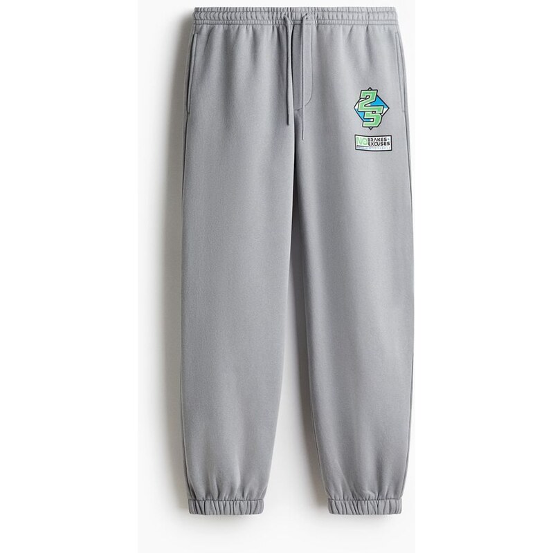 H&M - Teplákové kalhotys tištěným motivem Relaxed Fit - Šedá