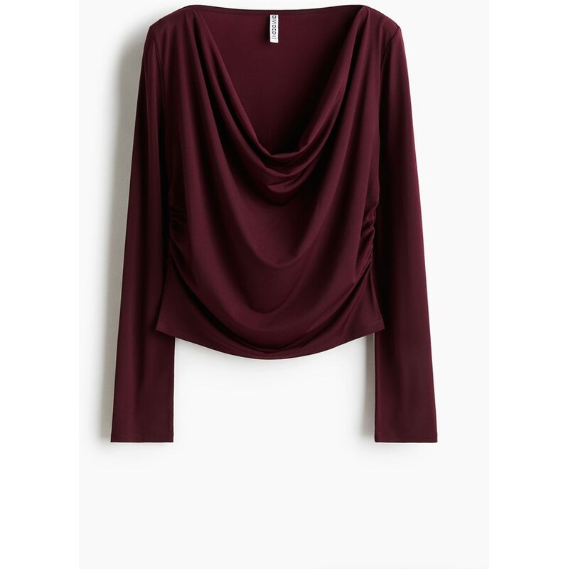 H&M - Řasený žerzejový top - Vínová