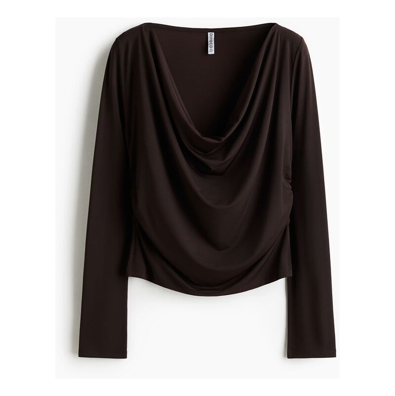 H&M - Řasený žerzejový top - Tmavě Hnědá