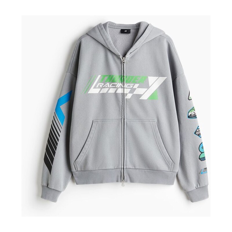 H&M - Bunda na zip Oversized Fit - Šedá/Thunder Racing