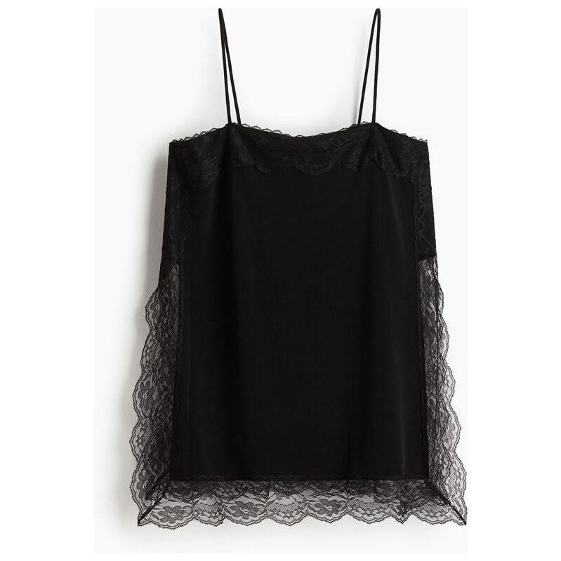 H&M - Top na ramínkas krajkovými lemy - Černá