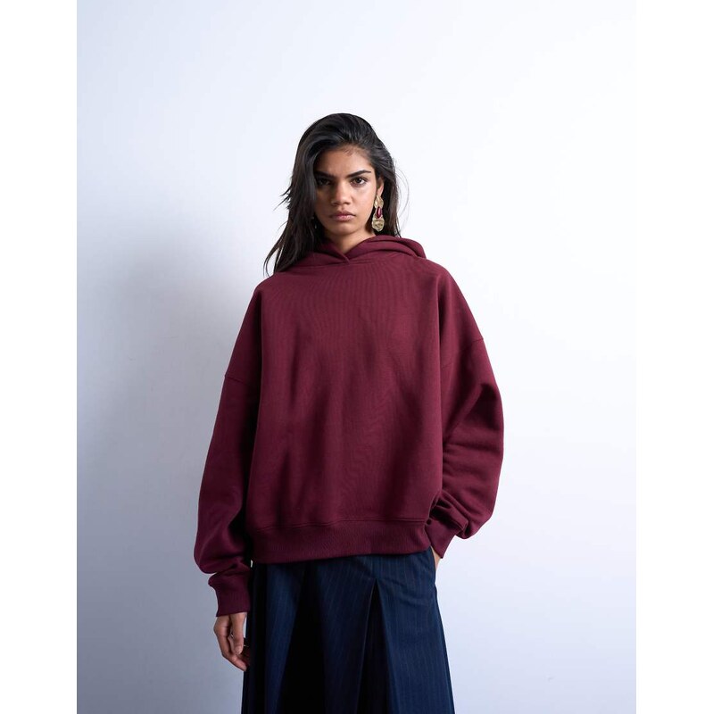 Topshop ultimate hoodie in burgundy-Red