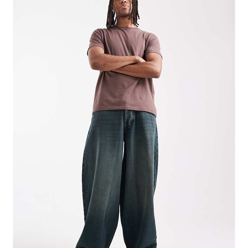 COLLUSION X003 wide leg mid rise jean in grunge blue