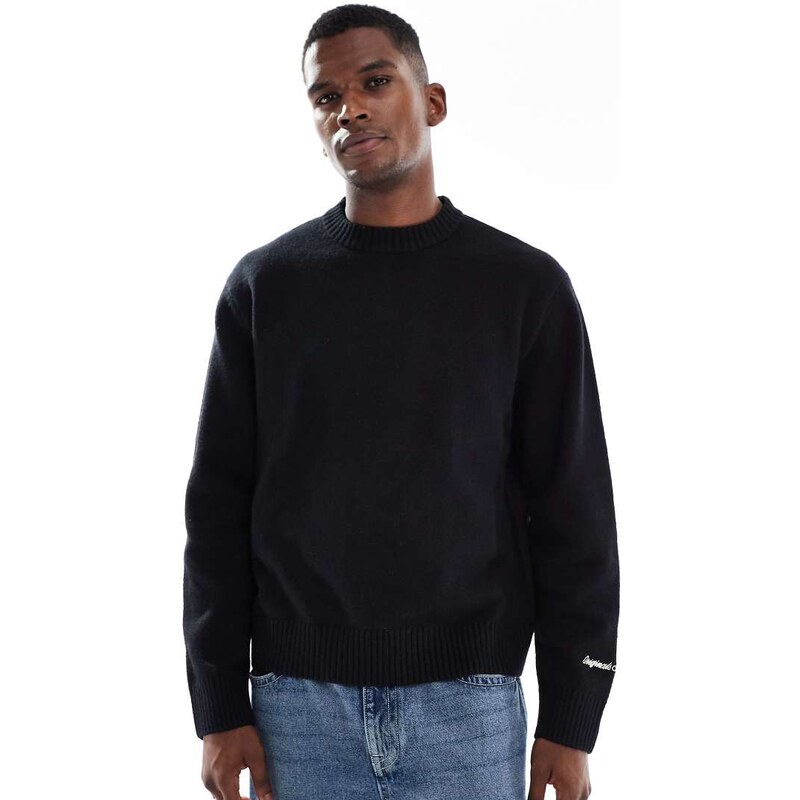 Jack & Jones oversize thick crew neck jumper in black
